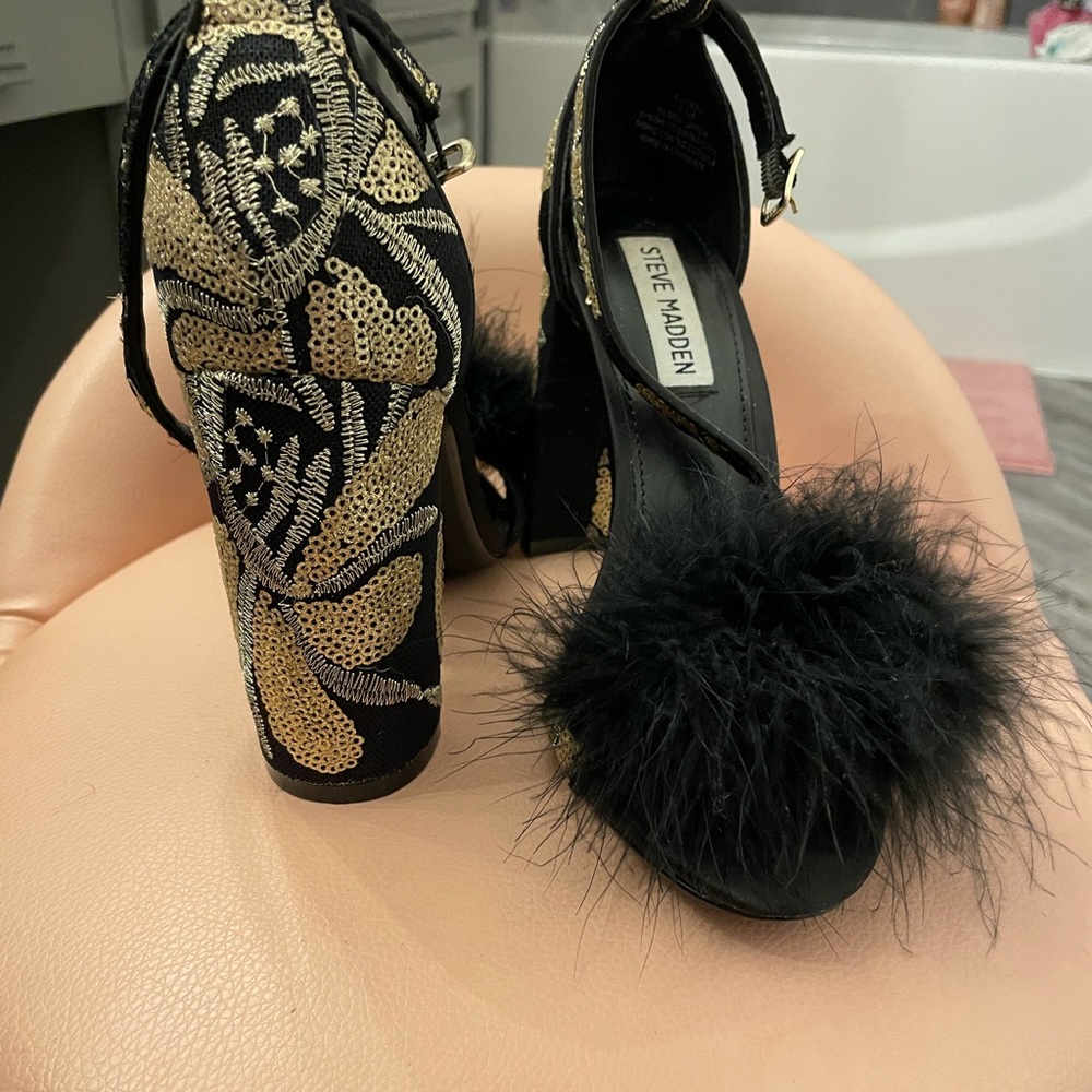 Steve Madden Block Heel Feather Pompom - image 2